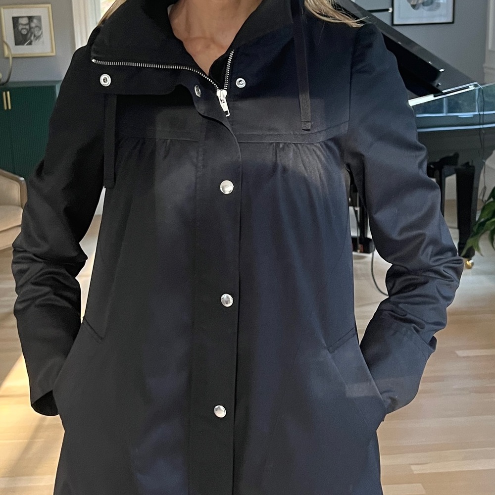 H&M Black Parka Jacket Coat Pockets Zipper Buttons 4